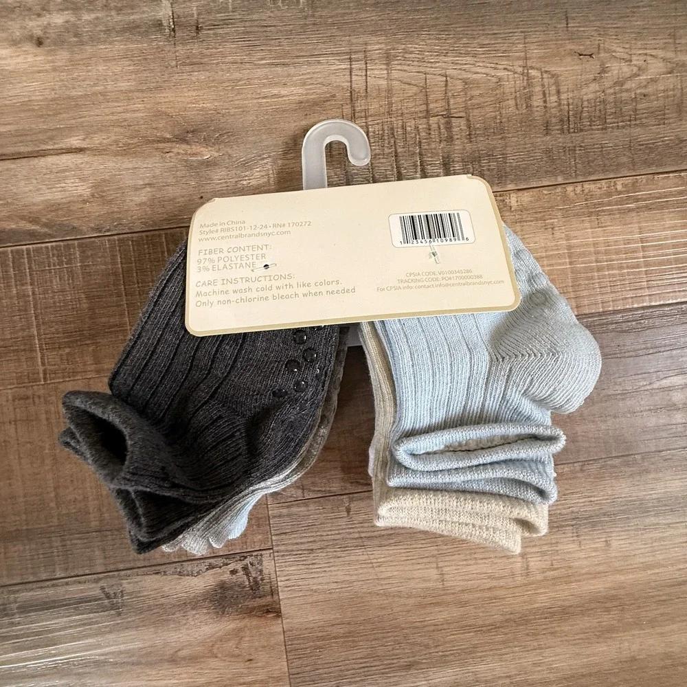 BEA & BLOOM Infant NON SLIP Gripper Socks NWT 6 Pairs Size 12-24 Months Neutral